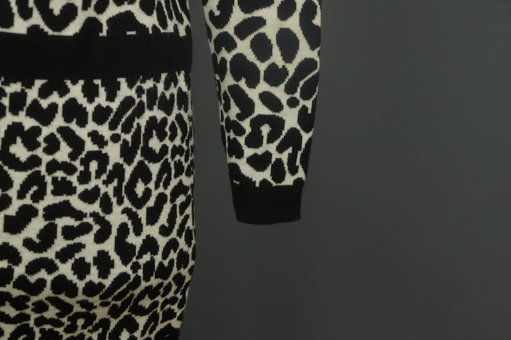 GIVENCHY Life Black White Leopard Print 100% Wool Long Sleeve Sweater Dress M/L