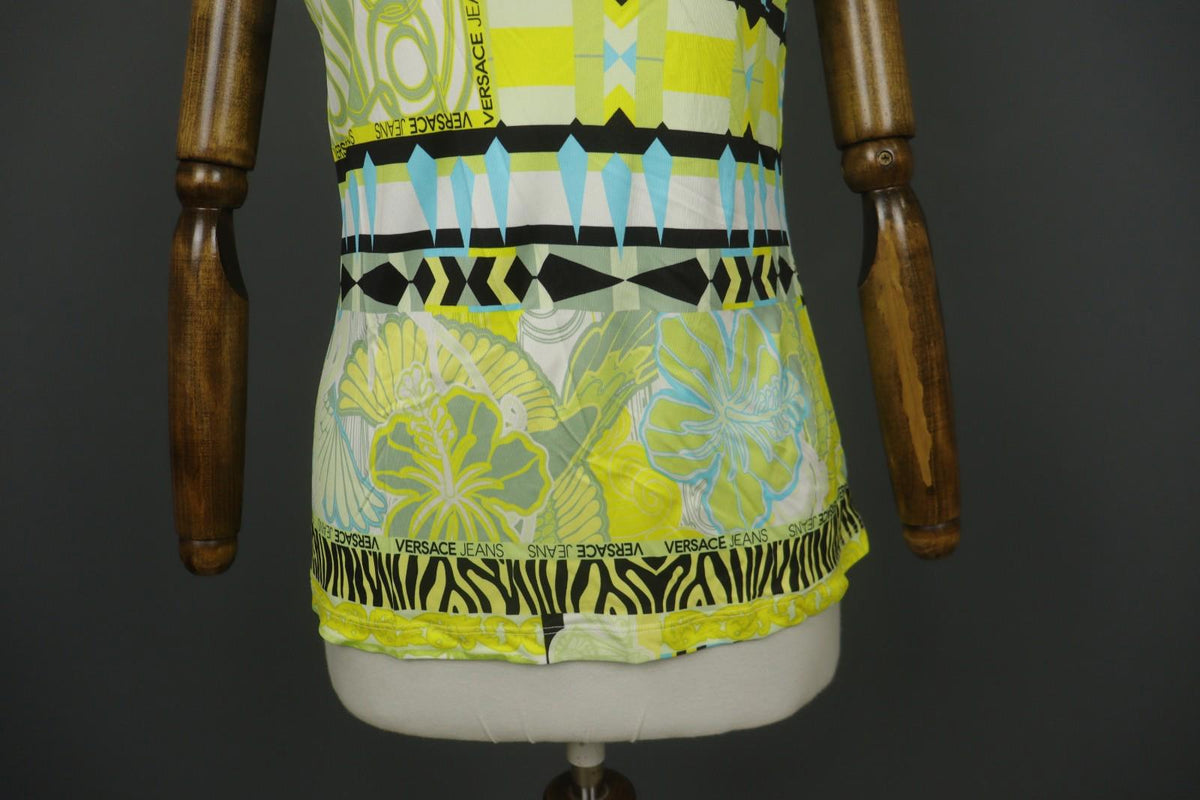 VERSACE JEANS Multicolor Geo Print Sleeveless Shoulder Button Blouse Top – Size 42
