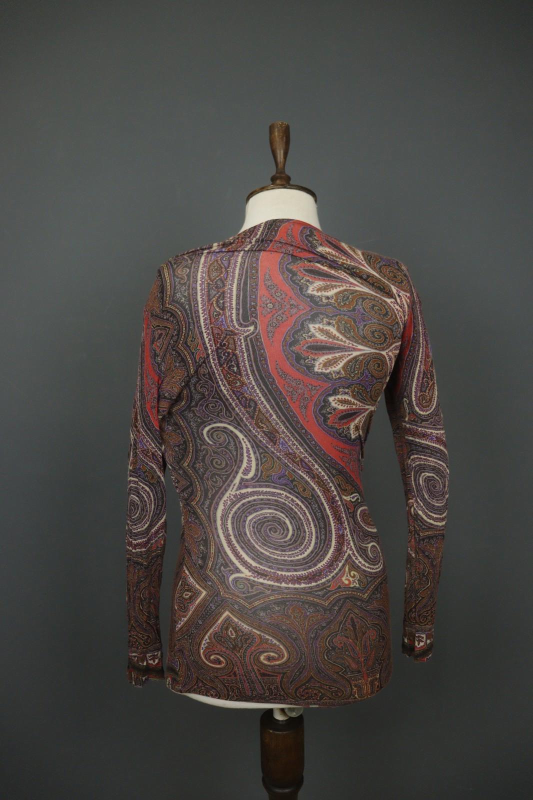 ETRO Milano Multicolor Paisley Classic Long Sleeve V-Neck Mini Dress – Size 42
