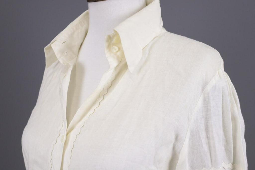Anne Fontaine Embroidered Long Sleeve Button Top Blouse Tunic Shirt Sz 38