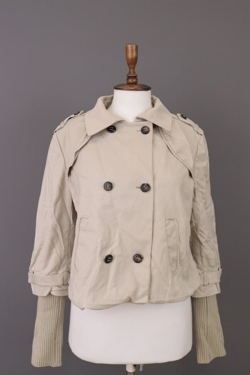 Laurel Beige Double Breasted Designer Wool Cropped Coat Jacket – Size 44