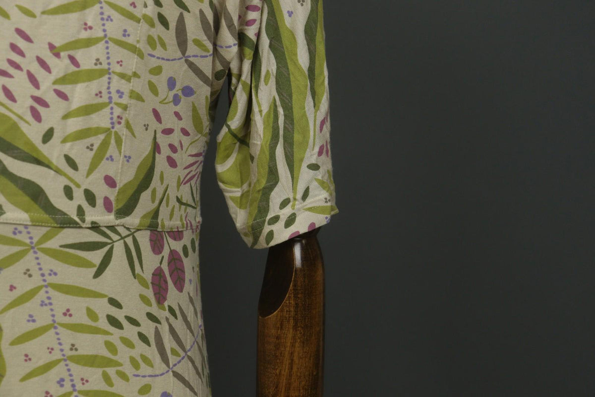 GUDRUN SJODEN Multicolor Leaf Print Short Sleeve Square Neck Sheath Dress – Size M