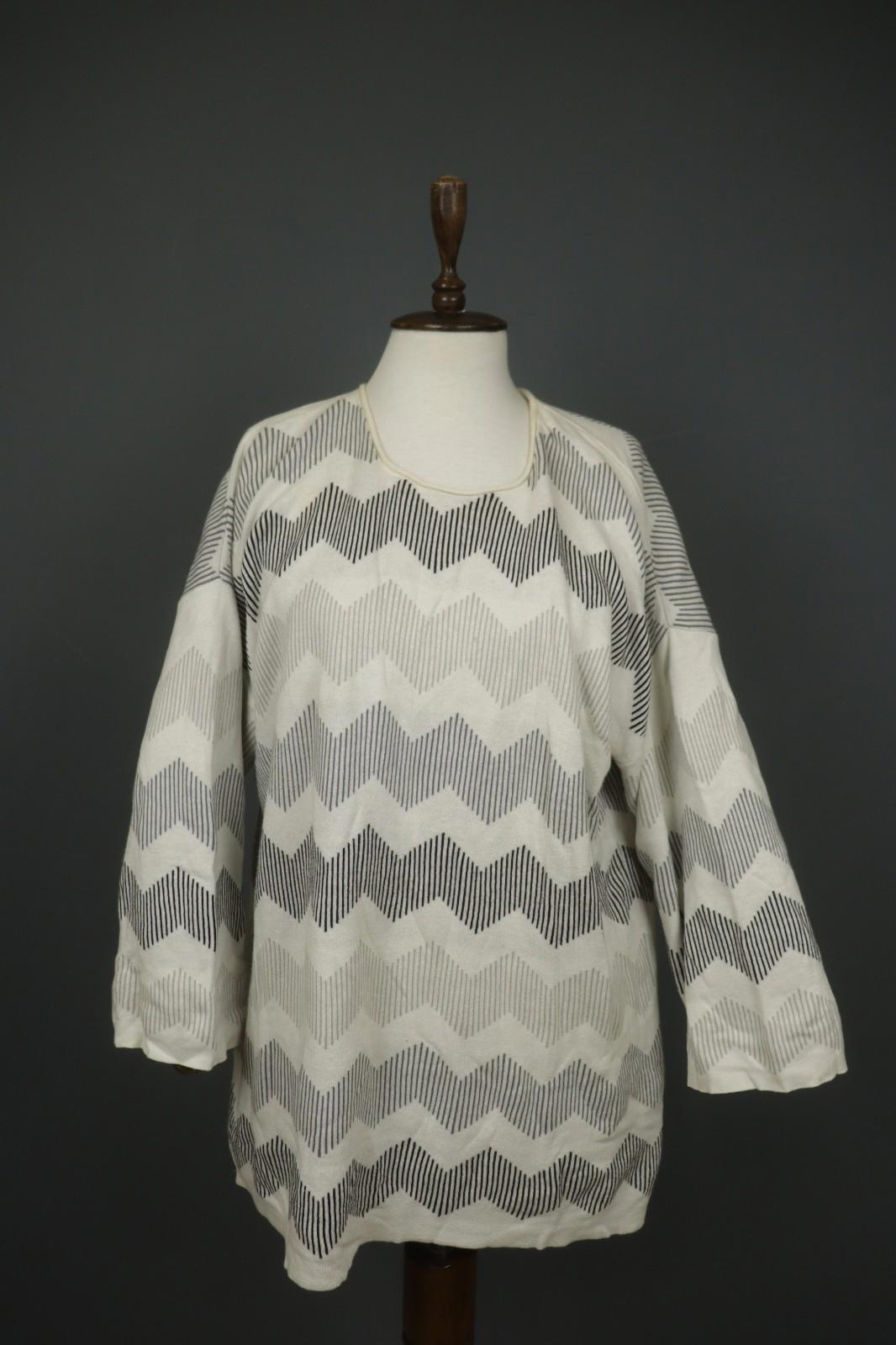GUDRUN SJODEN Multi Herringbone Long Sleeve Round Neck Pullover Sweater – Size L