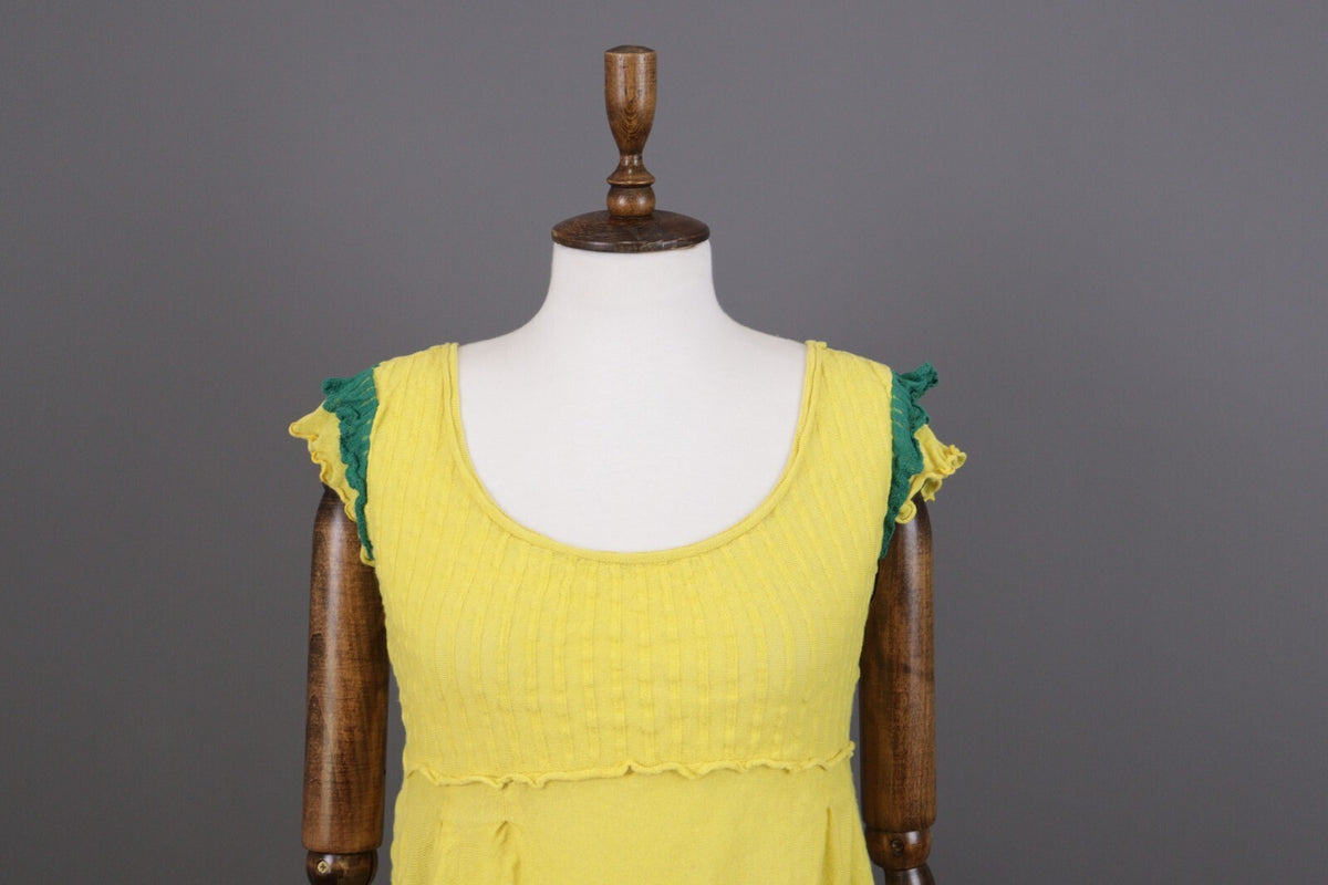 Ivko Handwritten Emotions Metal Fine Knit Yellow Floral A-Line Dress – Size 36 / S