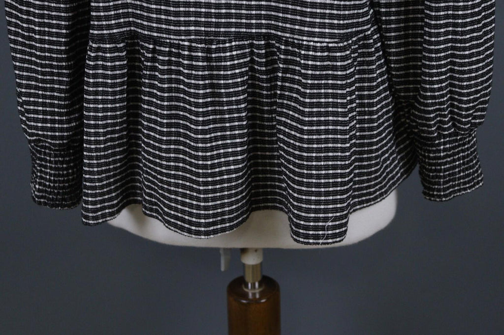 ZADIG & VOLTAIRE Black and White Casual Long Sleeve Round Neck Top Blouse