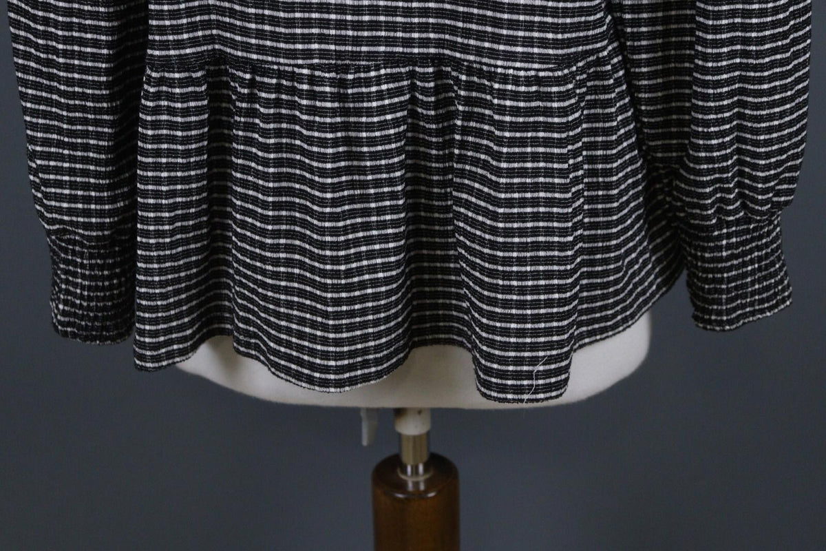 ZADIG & VOLTAIRE Black and White Casual Long Sleeve Round Neck Top Blouse