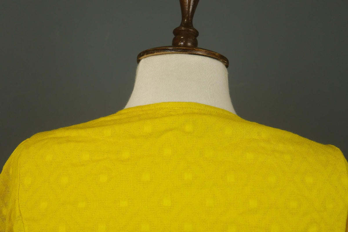 GUDRUN SJODEN Yellow Cotton Long Sleeve Round Neck Button Front Shirt Dress Sz M