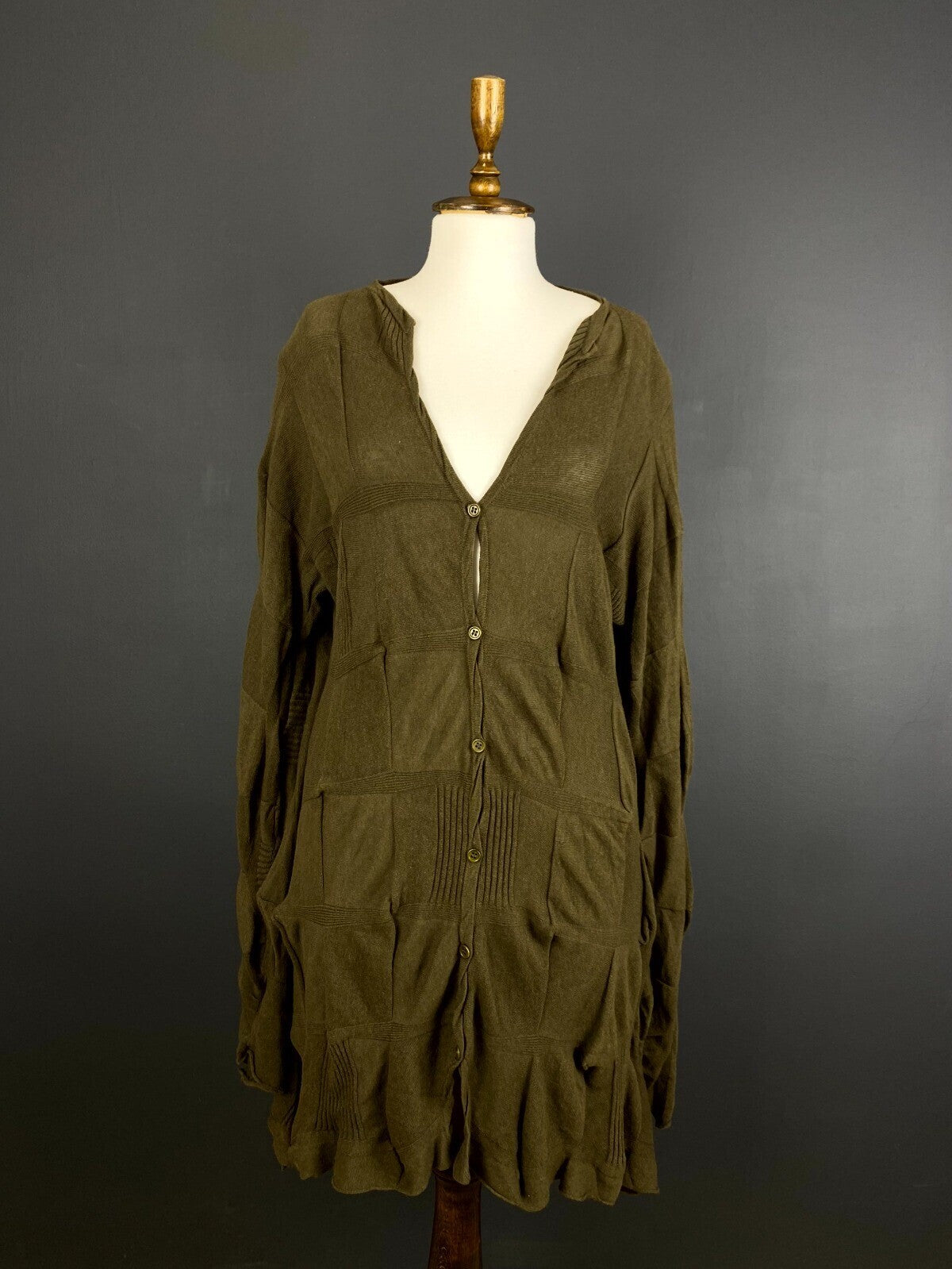 OSKA Khaki Wool Knit Long Sleeve Lagenlook Button Blouson Dress – Size 2