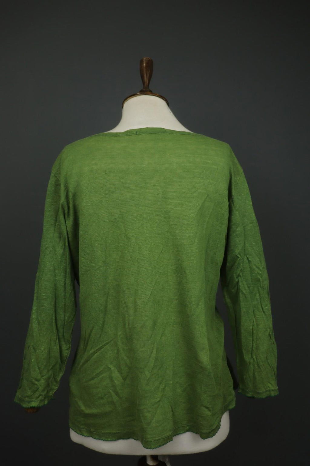 GUDRUN SJODEN Green Linen Long Sleeve Round Neck Button Front Shirt Top – Size L