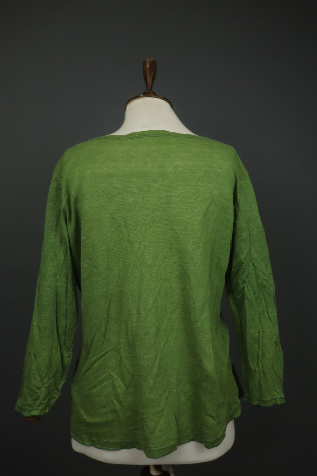 GUDRUN SJODEN Green Linen Long Sleeve Round Neck Button Front Shirt Top – Size L