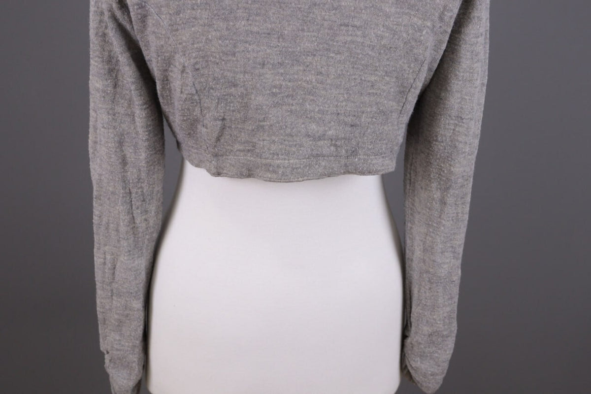 Elisa Cavaletti Gray Floral Mesh Wool Cropped Cardigan Sweater – Size L – Used