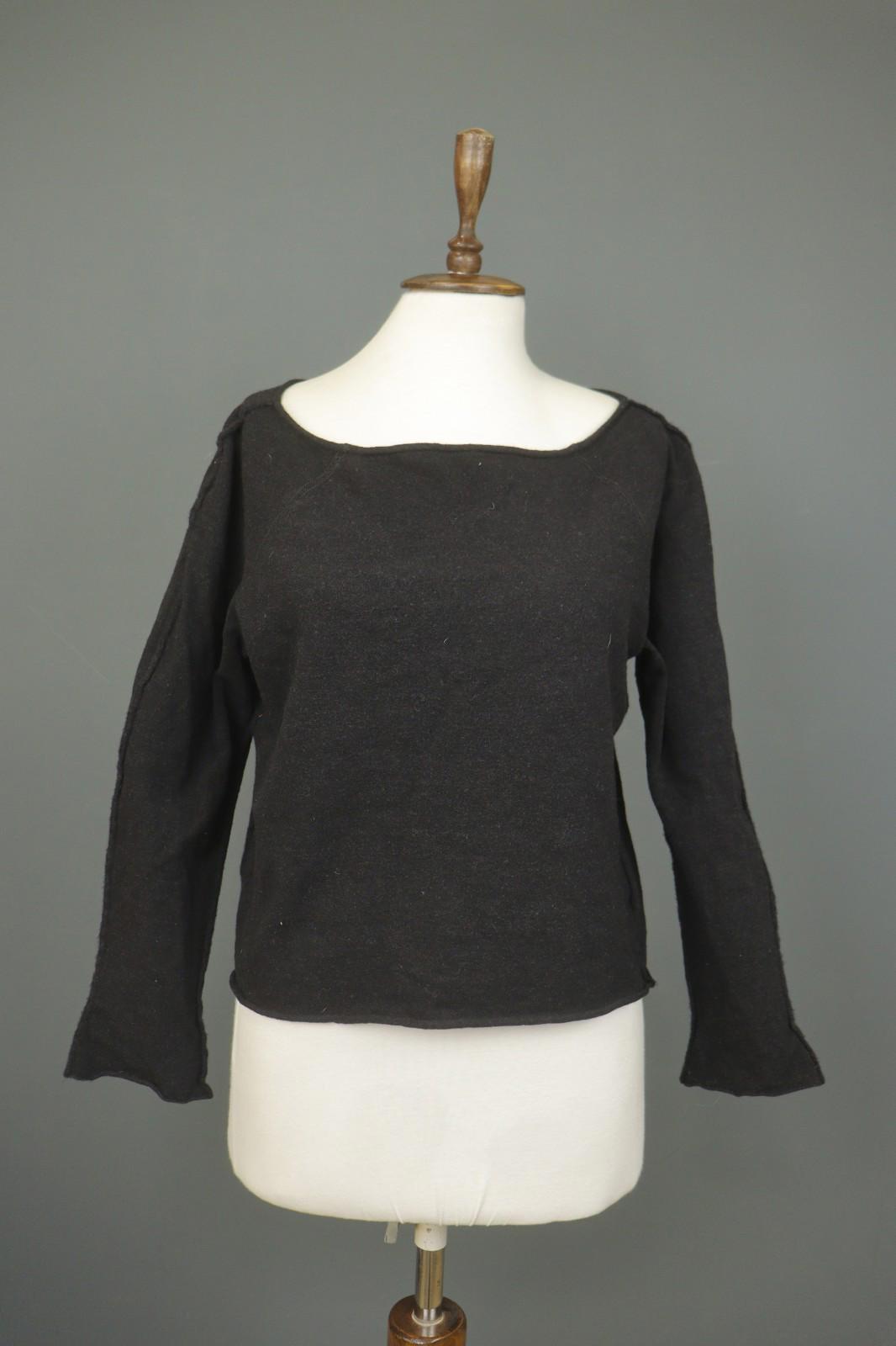 ANNETTE GORTZ Black Wool Long Sleeve Boat Neck Casual Pullover Blouse Top – Size M