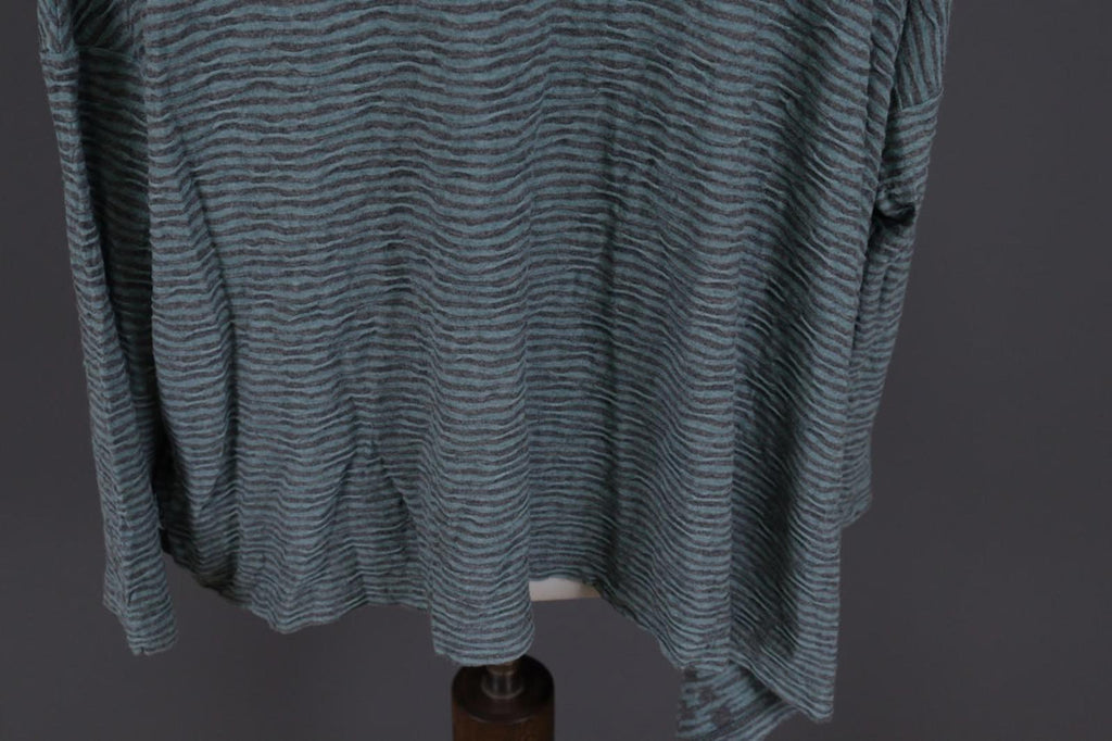 OSKA Green Black Striped Viscose Round Neck Asymmetrical Hem Blouse Top – Size 2