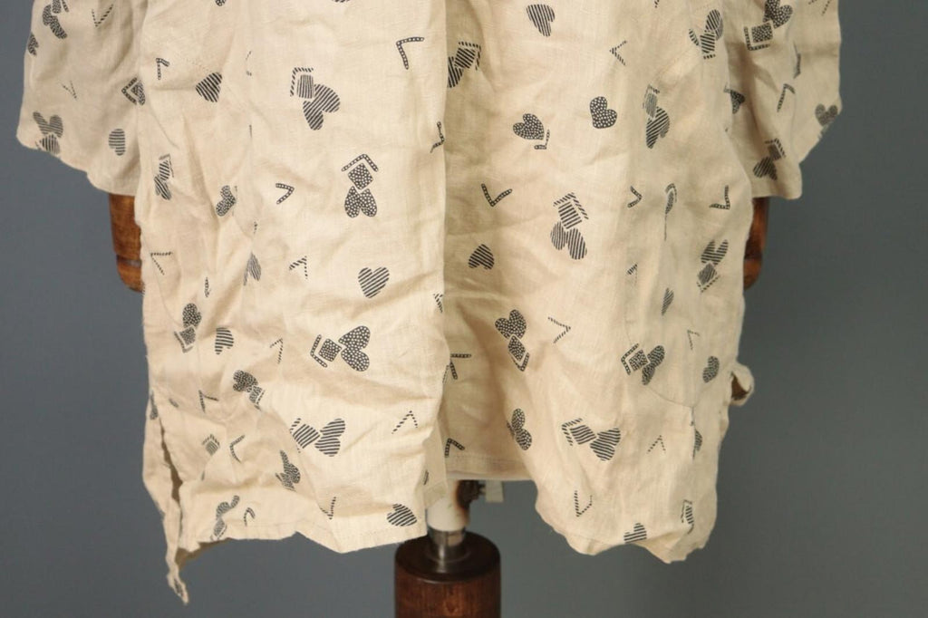 GUDRUN SJODEN Beige Printed Linen Long SLeeve Lagenlook Blouse Tunic Shirt Sz M