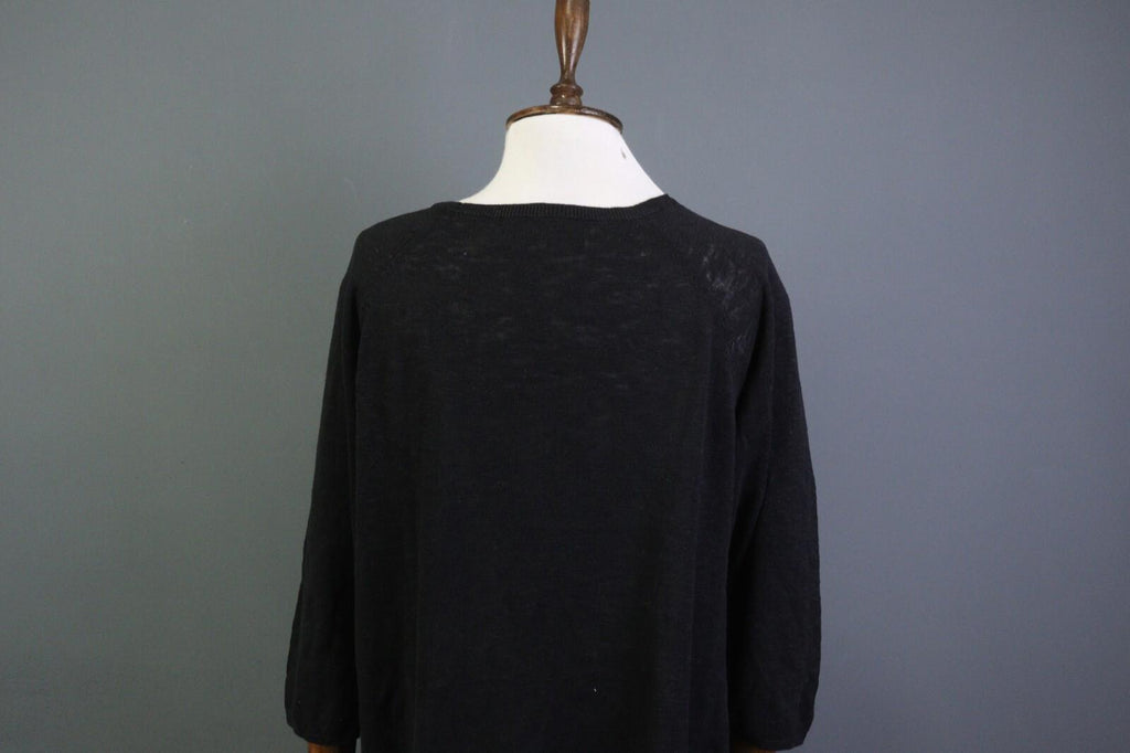 GUDRUN SJODEN Black A-Line Linen 3/4 Sleeve Short Knee Length Dress – Size M