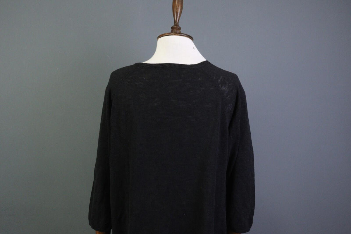 GUDRUN SJODEN Black A-Line Linen 3/4 Sleeve Short Knee Length Dress – Size M