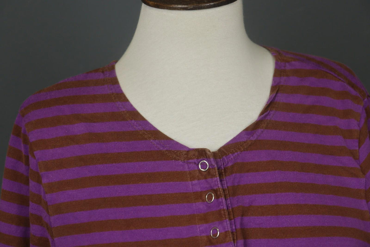 GUDRUN SJÖDEN Purple Brown Striped 100% Cotton Casual Long Sleeve Pullover Tunic