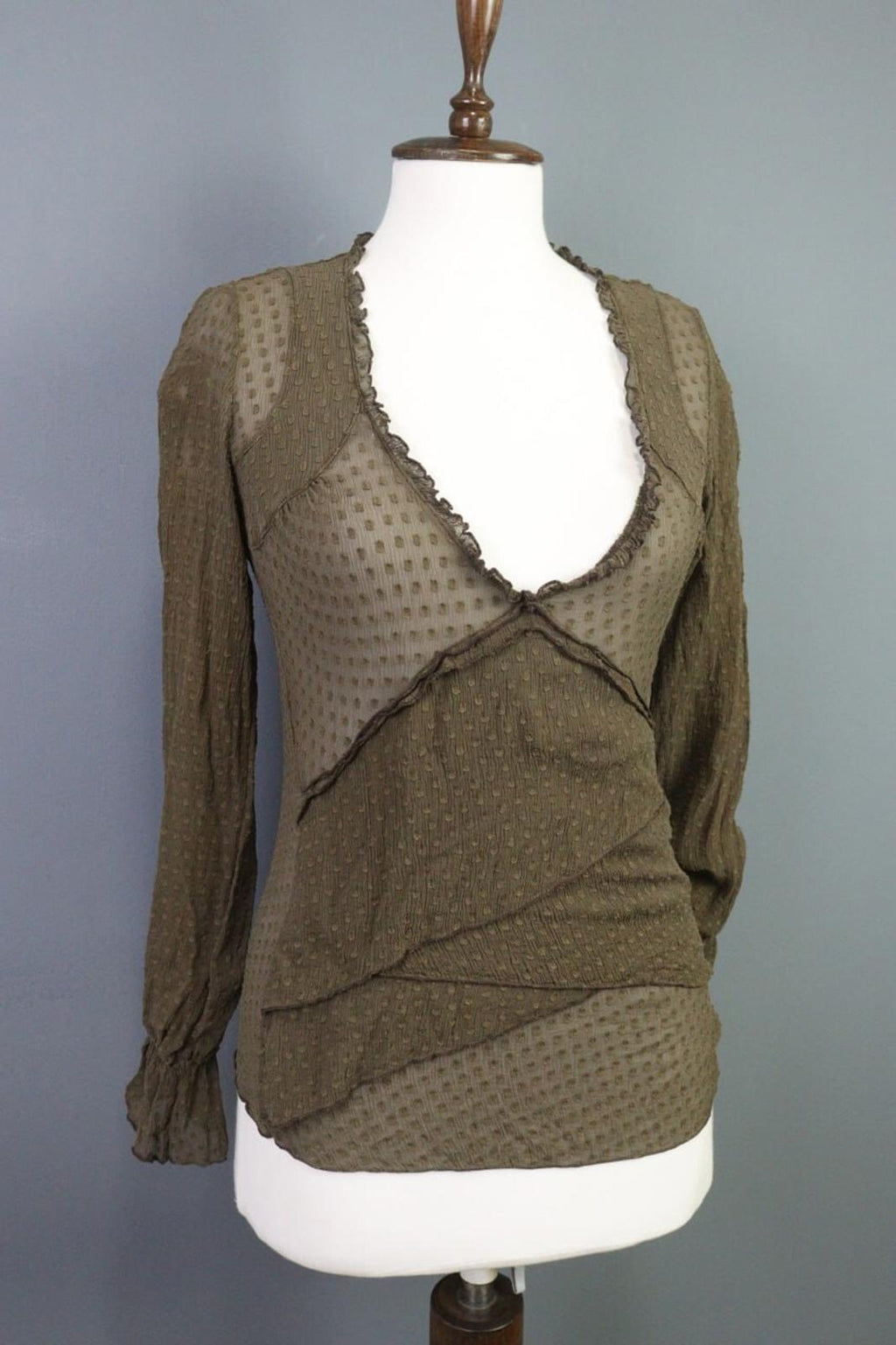 TRANSIT PAR SUCH Brown Mesh Silk Wrape Long Sleeve Top Blouse Shirt – Size 1