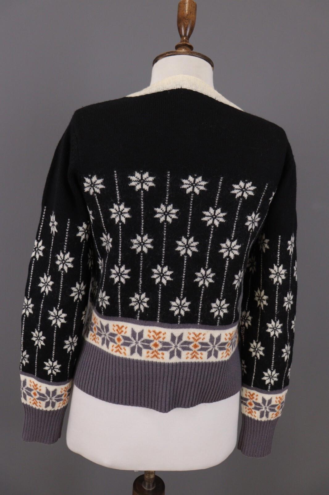 GUDRUN SJODEN Black Floral Wool Knit Cardigan Sweater – Size M