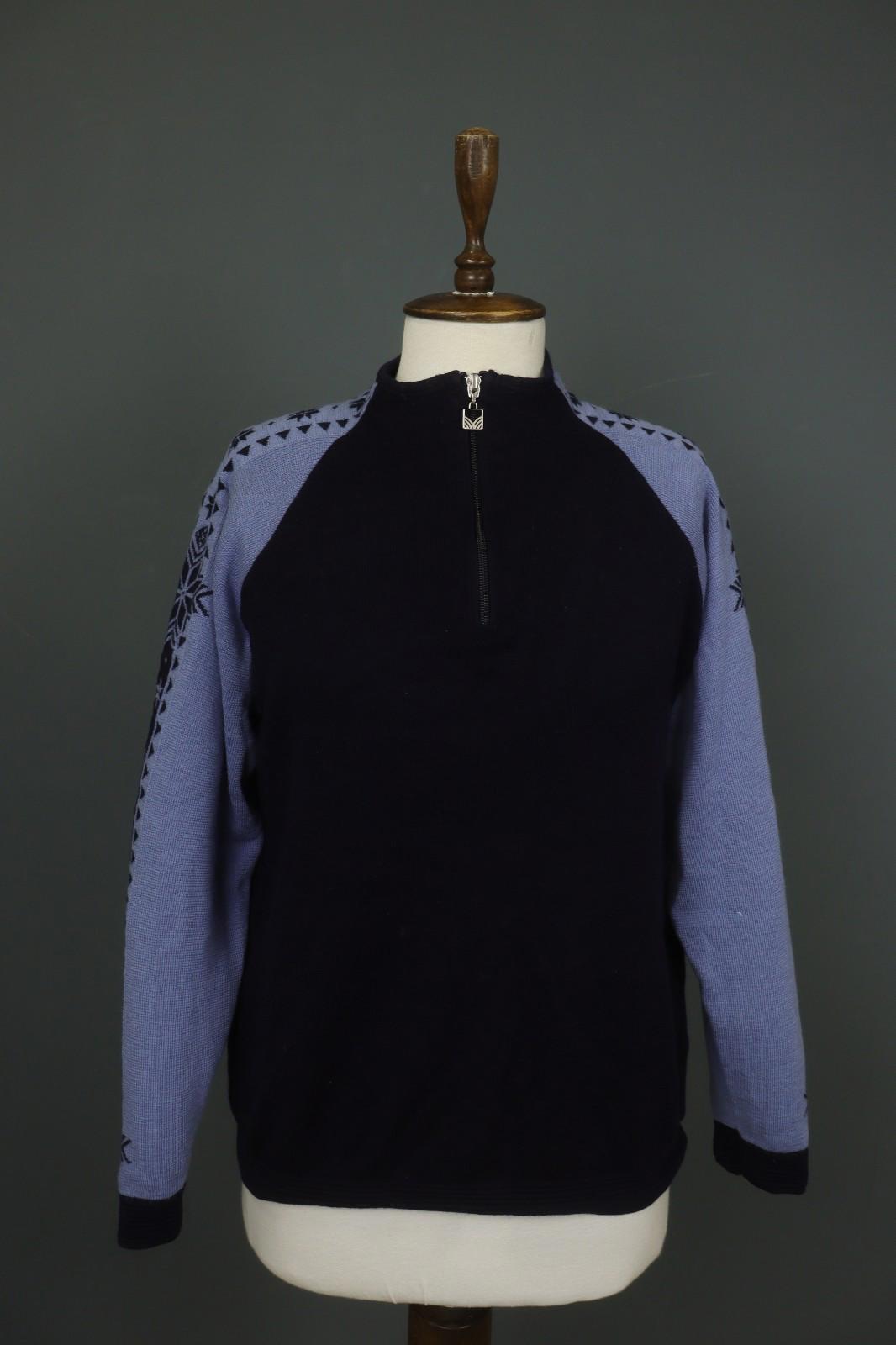 DALE OF NORWAY Navy Tight Knit Long Sleeve Mock Neck Quarter Zip Sweater – Size M