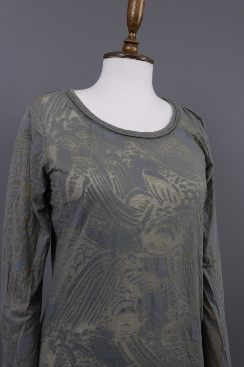 Rundholz Gray Floral Mesh Knit Lightweight Distressed Lagenlook Pullover – Size L