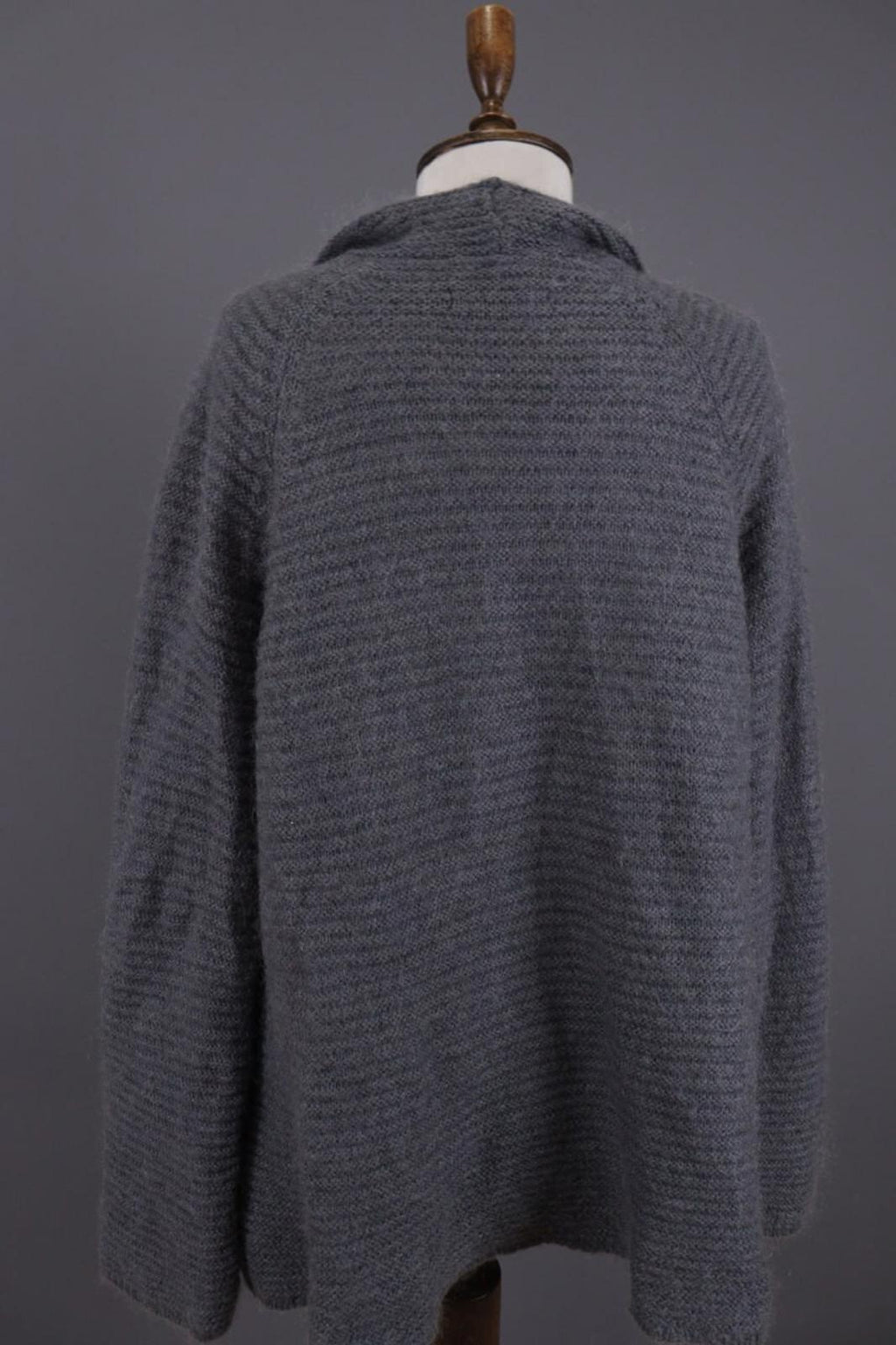 GUDRUN SJODEN Gray Ribbed Mohair Wool Cape Wrape Cardigan Sweater – Size XL