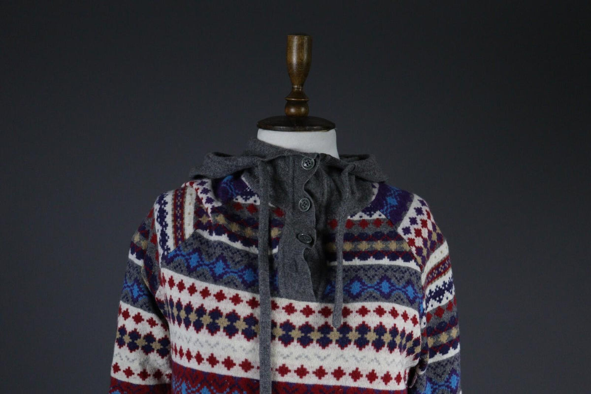 LOVE MOSCHINO Colorful Fair Isle Knit Hoodie Sweater – Size 42