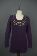 BURBERRY BRIT Purple Cotton Tight Knit Beaded Front Long Sleeve Sweater – Size S