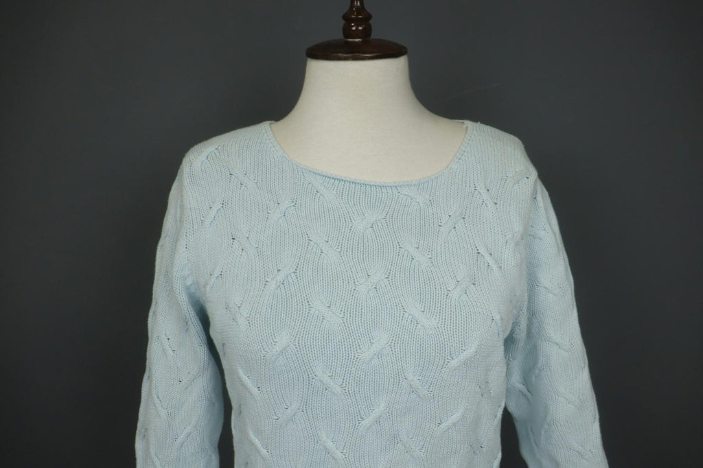 JOHNSTONES Blue Cotton Chunky Knit Long Sleeve Crew Neck Pullover Sweater – Size M