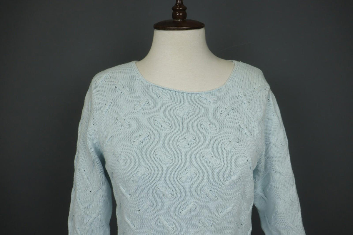 JOHNSTONES Blue Cotton Chunky Knit Long Sleeve Crew Neck Pullover Sweater – Size M