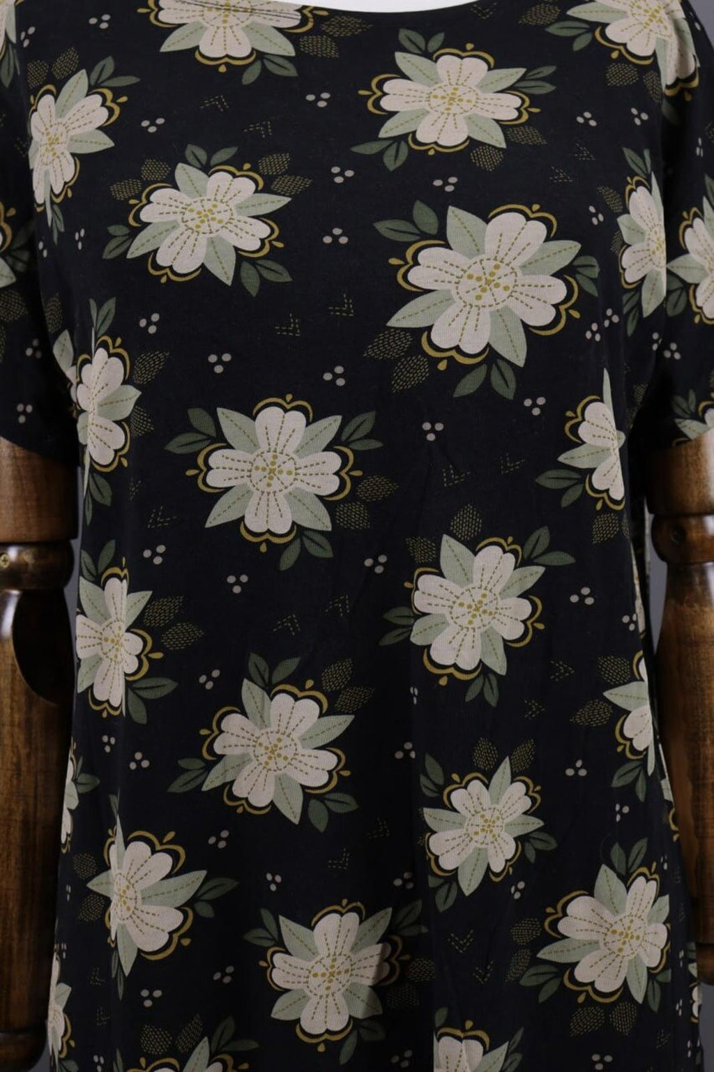GUDRUN SJODEN Black Floral Relaxed Summer Short Sleeve Blouson Midi Dress – Size L