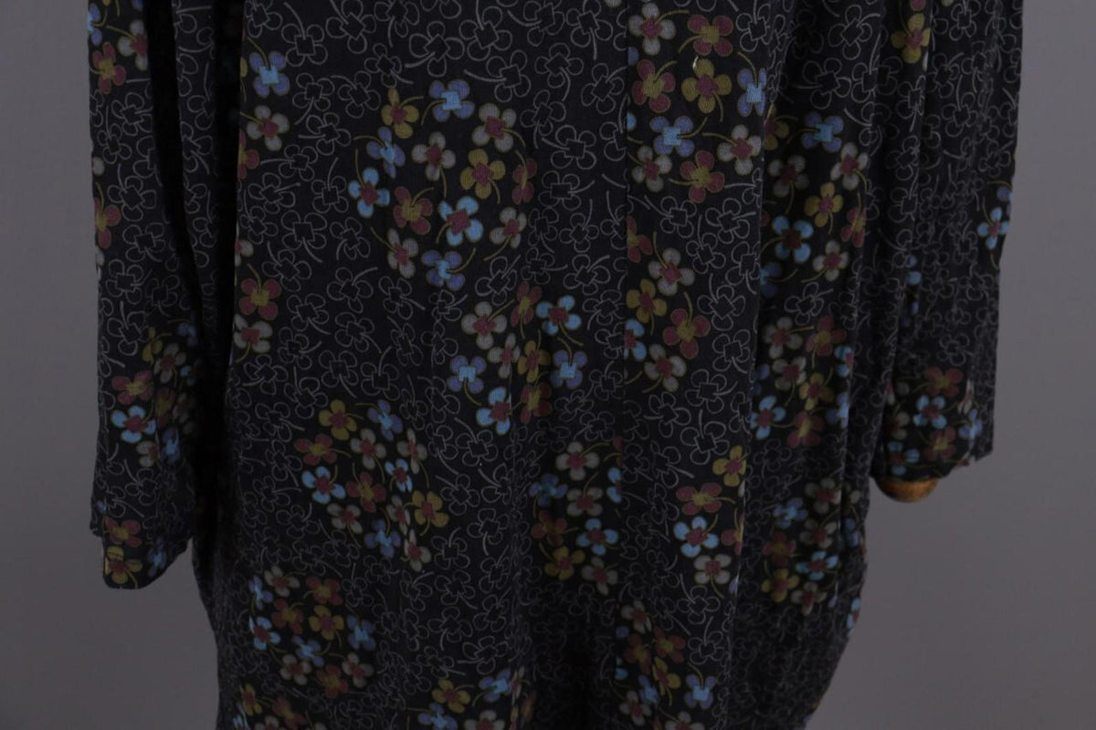 GUDRUN SJODEN Black Floral Oversized Long Sleeve Blouson Midi Dress – Size M