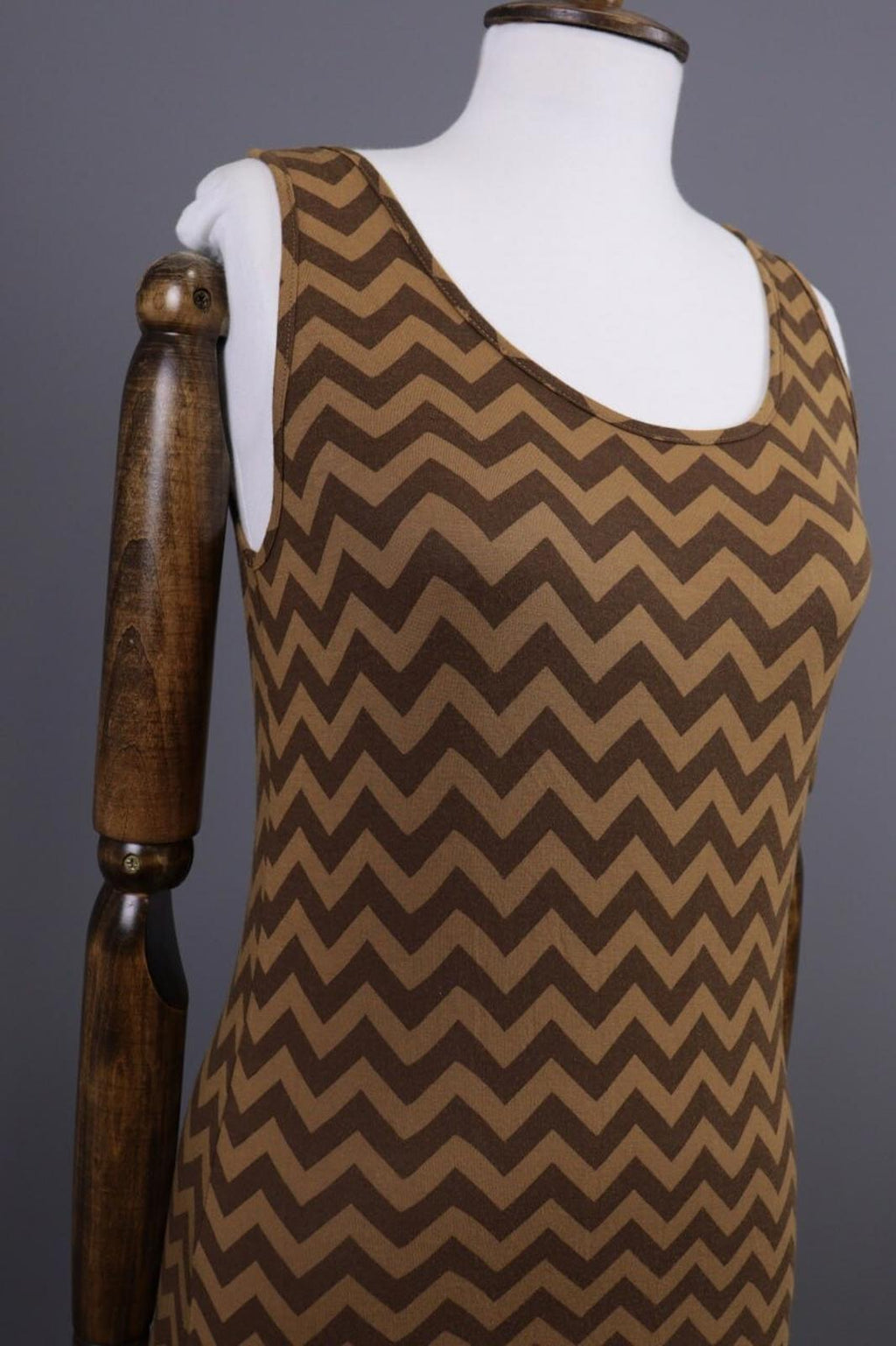 GUDRUN SJODEN Brown Geometric Relaxed Sleeveless Shift Midi Dress – Size M