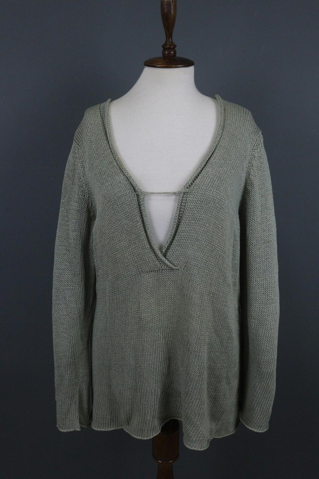 ANNETTE GORTZ Green Deep V-Neck Knit Pullover Sweater – Size XL