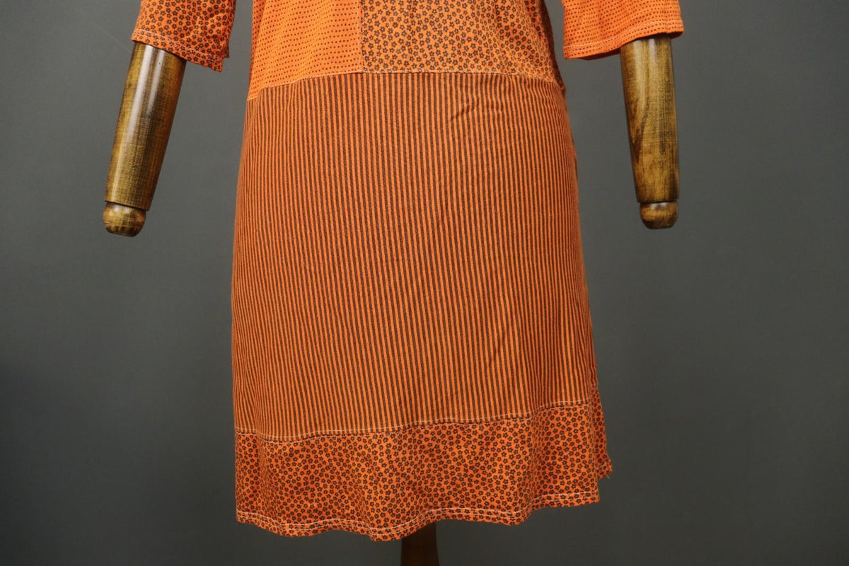 GUDRUN SJÖDEN Orange Printed Modal 3/4 Sleeve Round Neck Sheath Dress – Size S