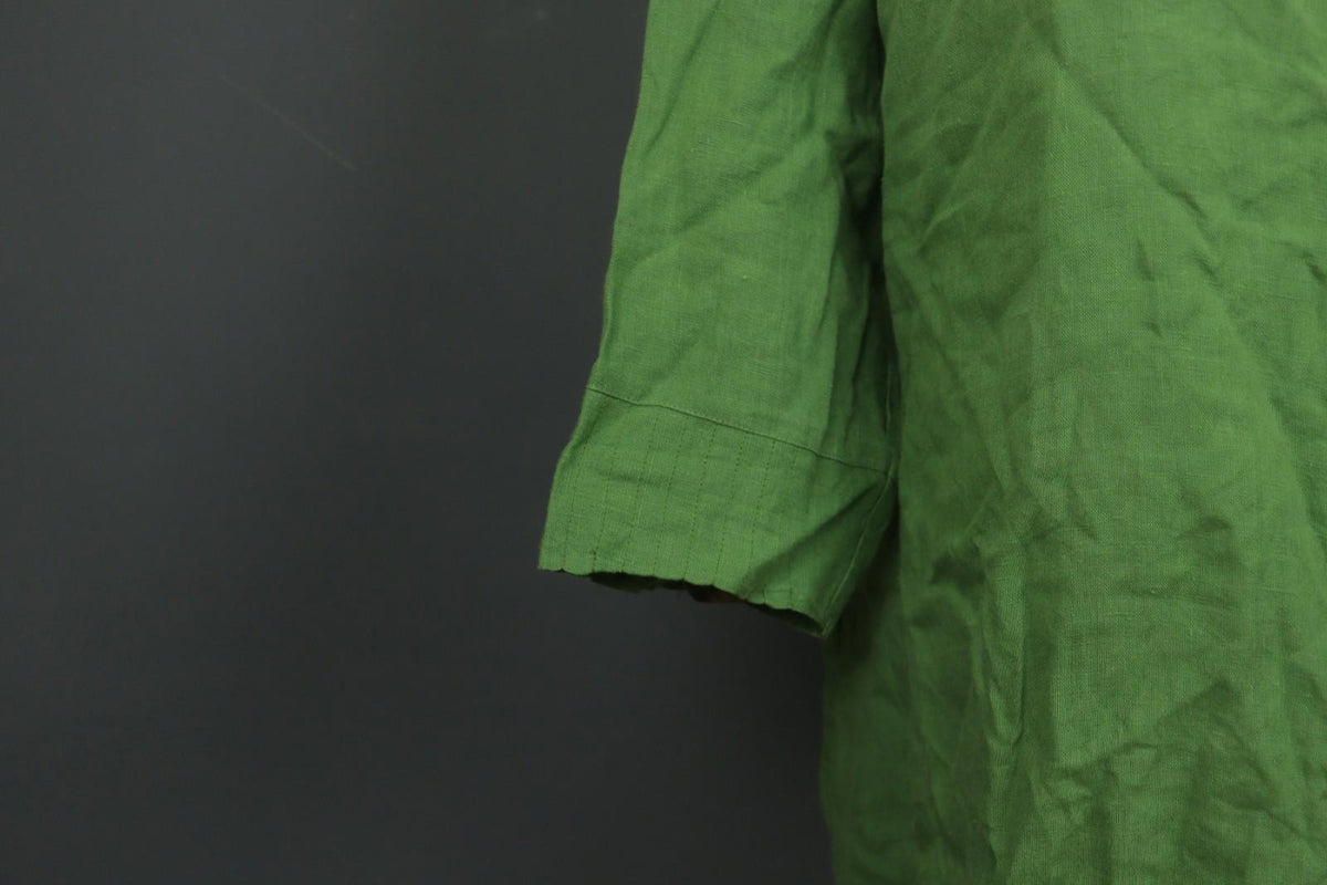 GUDRUN SJODEN Green 100%Linen Classic Long Sleeve Button Front Shirt Dress Sz XL