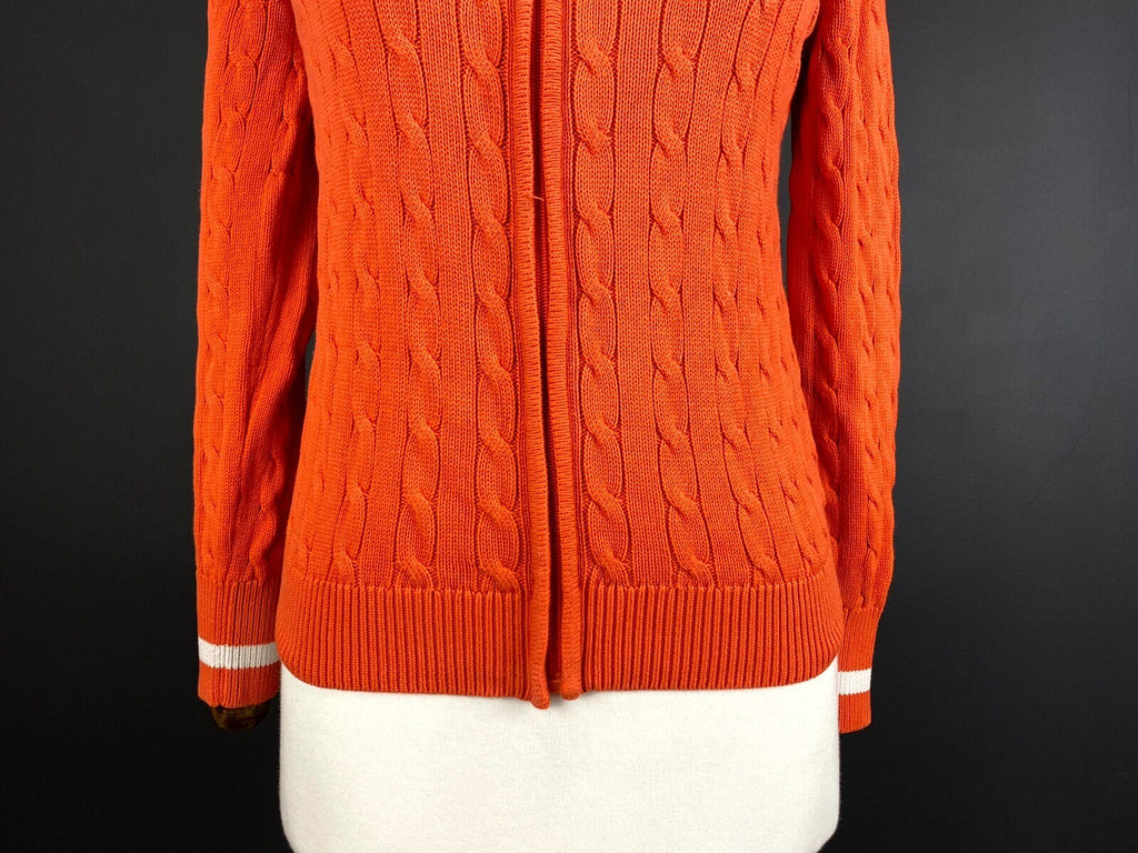 Lauren Active Ralph Lauren Orange Zip Cable Knit Sweater Track Jacket – Size S