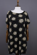 GUDRUN SJODEN Black Floral Relaxed Summer Short Sleeve Blouson Midi Dress – Size L