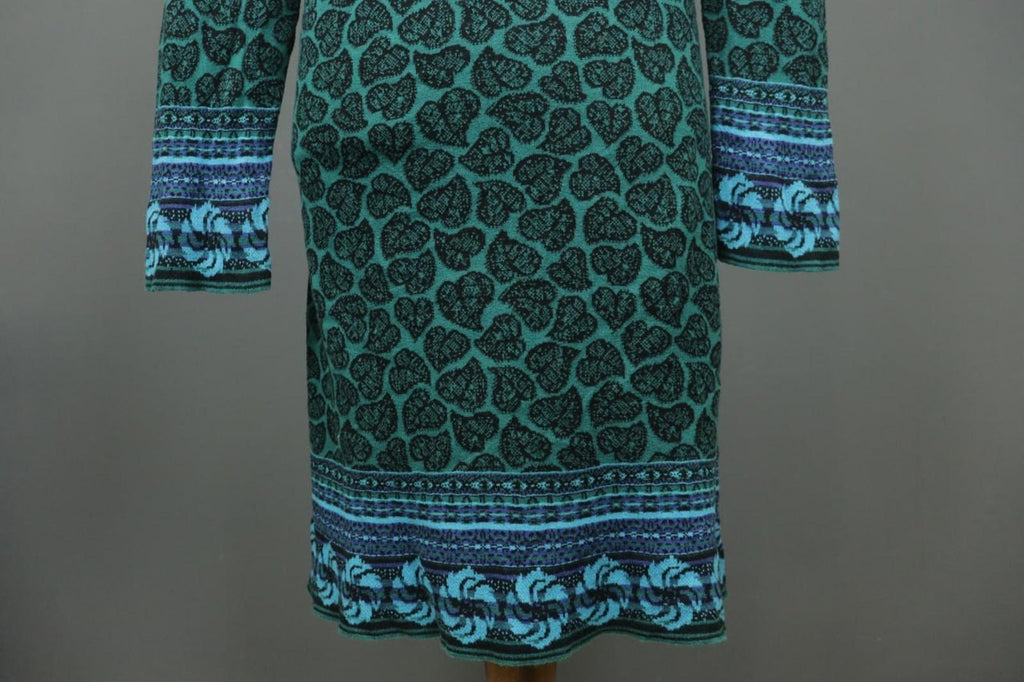 IVKO Multicolor Palm Leaf Cotton Long Sleeve Round Neck Pullover Sweater Dress