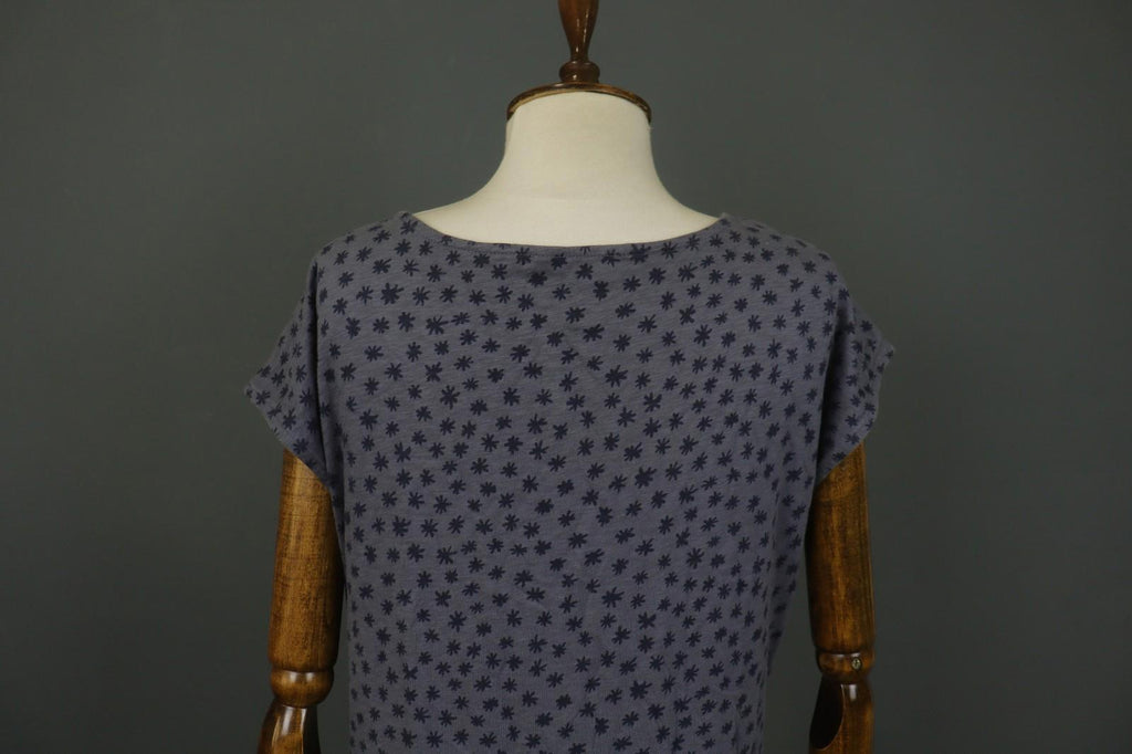 GUDRUN SJODEN Gray Floral 100% Cotton Short Sleeve Round Neck Shift Dress – Size M