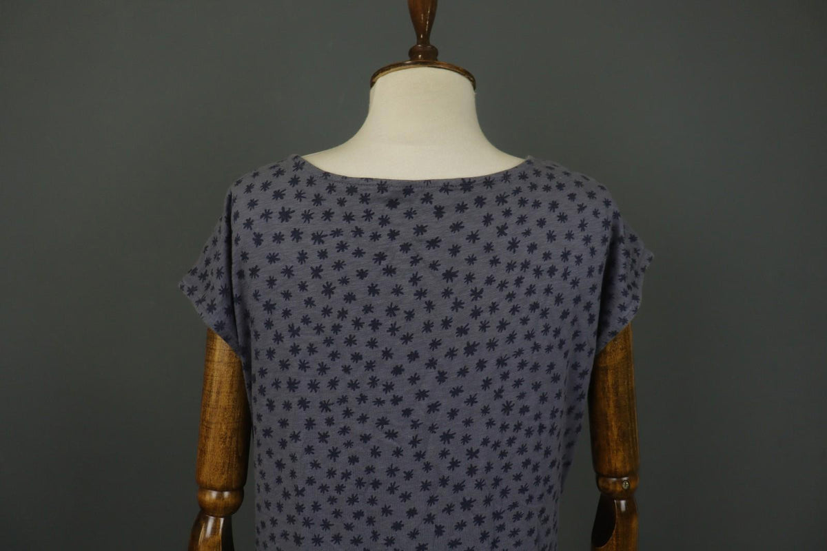 GUDRUN SJODEN Gray Floral 100% Cotton Short Sleeve Round Neck Shift Dress – Size M