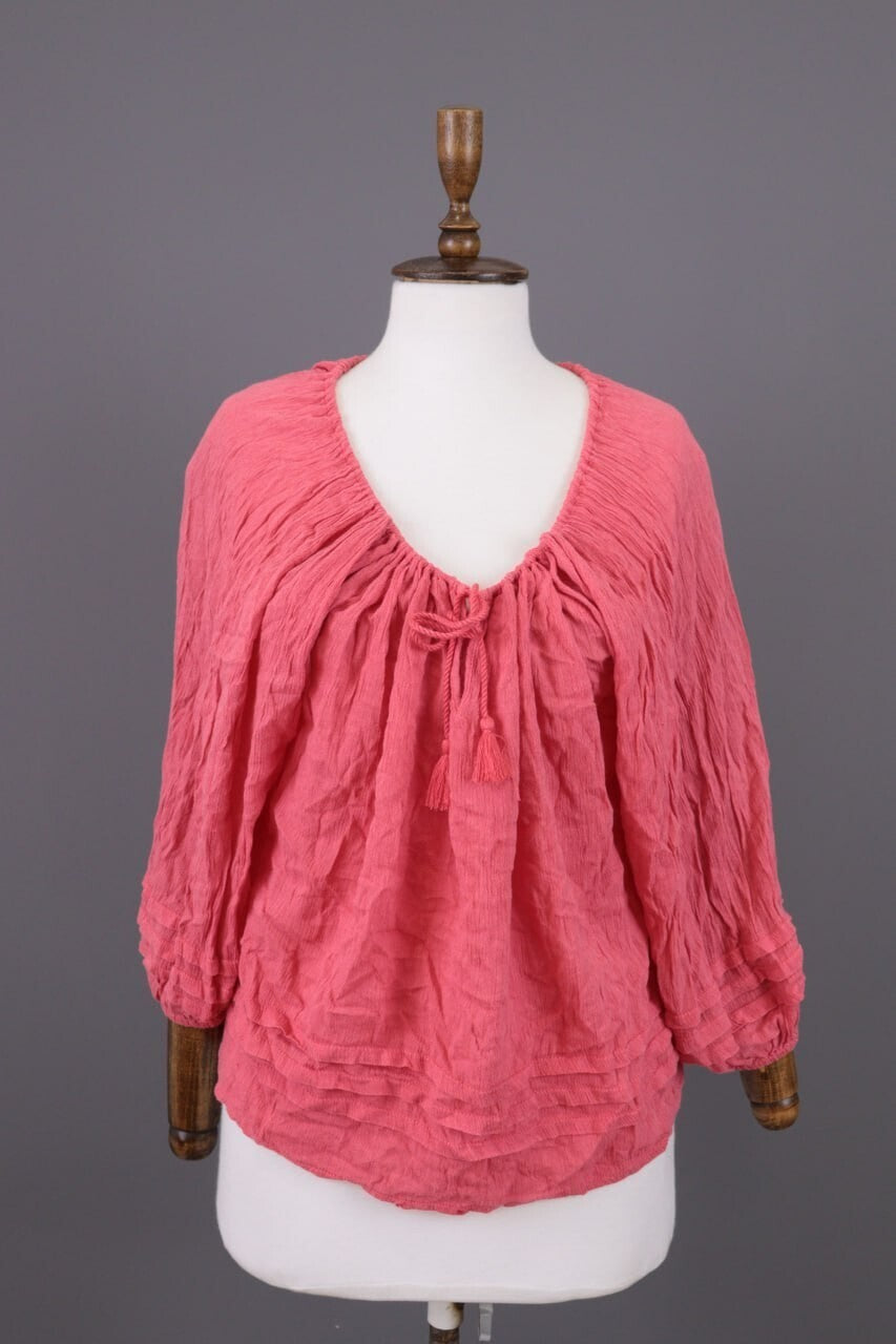 Denim & Supply Ralph Lauren Pink 3/4 Sleeve Drawstring Blouse Top Shirt – Size M
