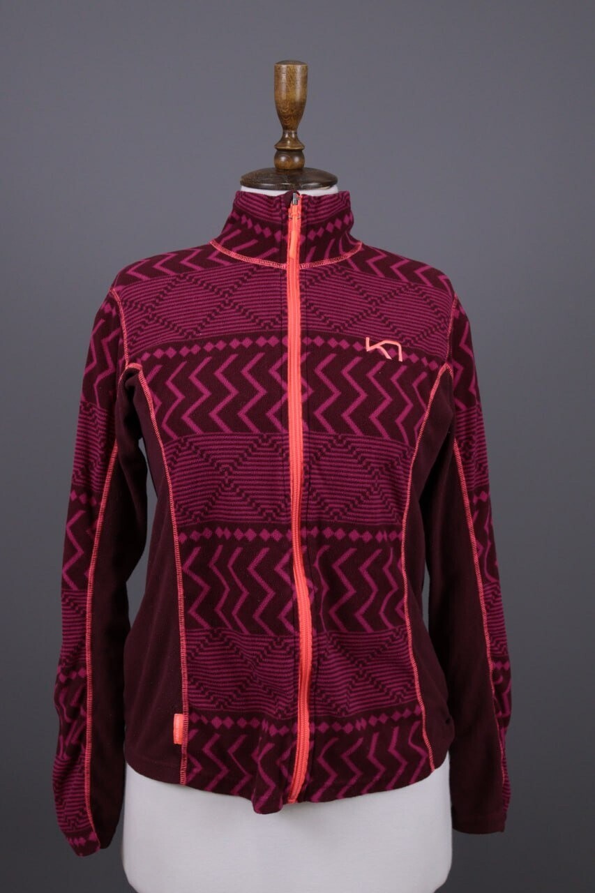 Kari Traa Purple Geometric Striped Full Zip Fleece Jacket – Size L