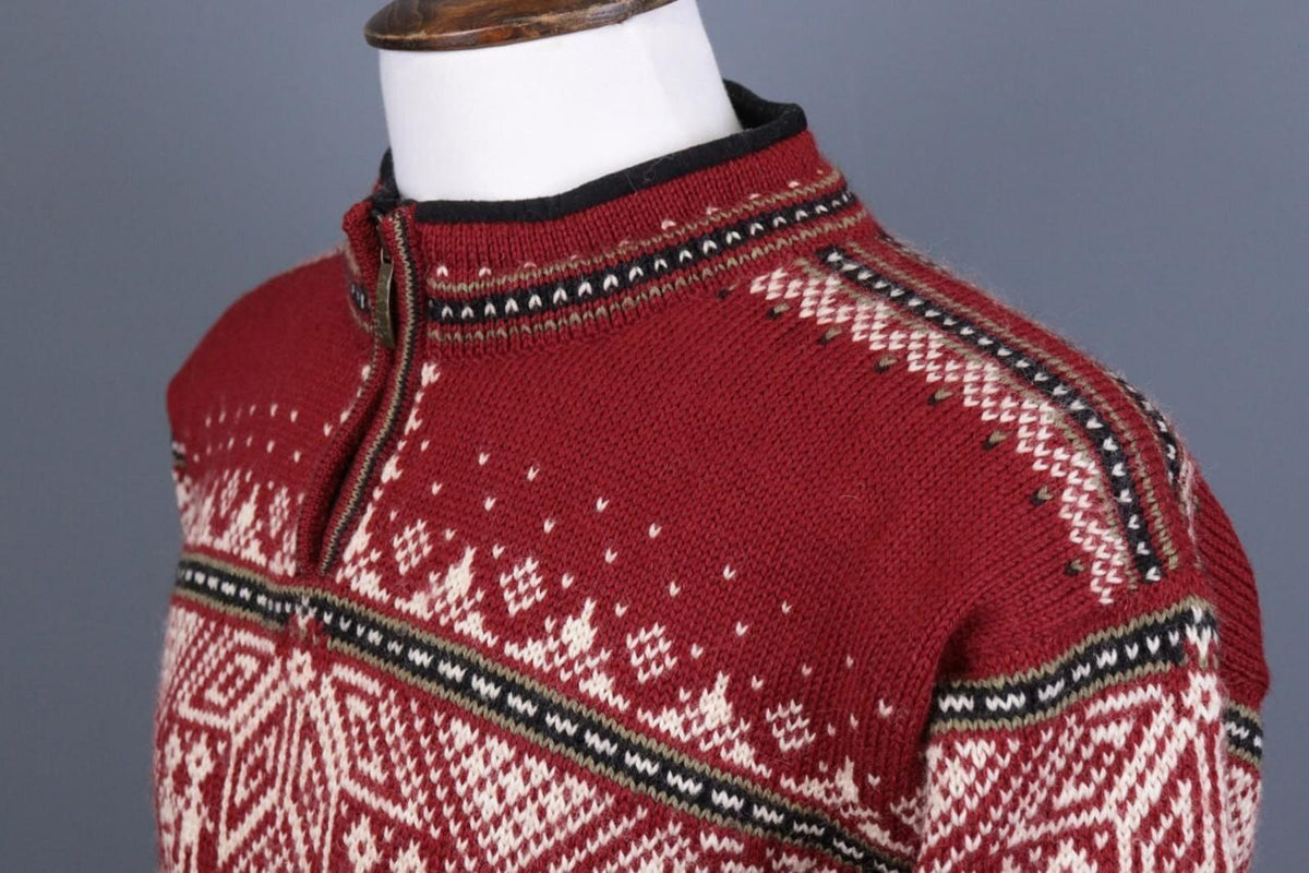 DALE OF NORWAY Sport Red Fair Isle 1/4 Zip Insulated Knit Ski Sweater Sz XS