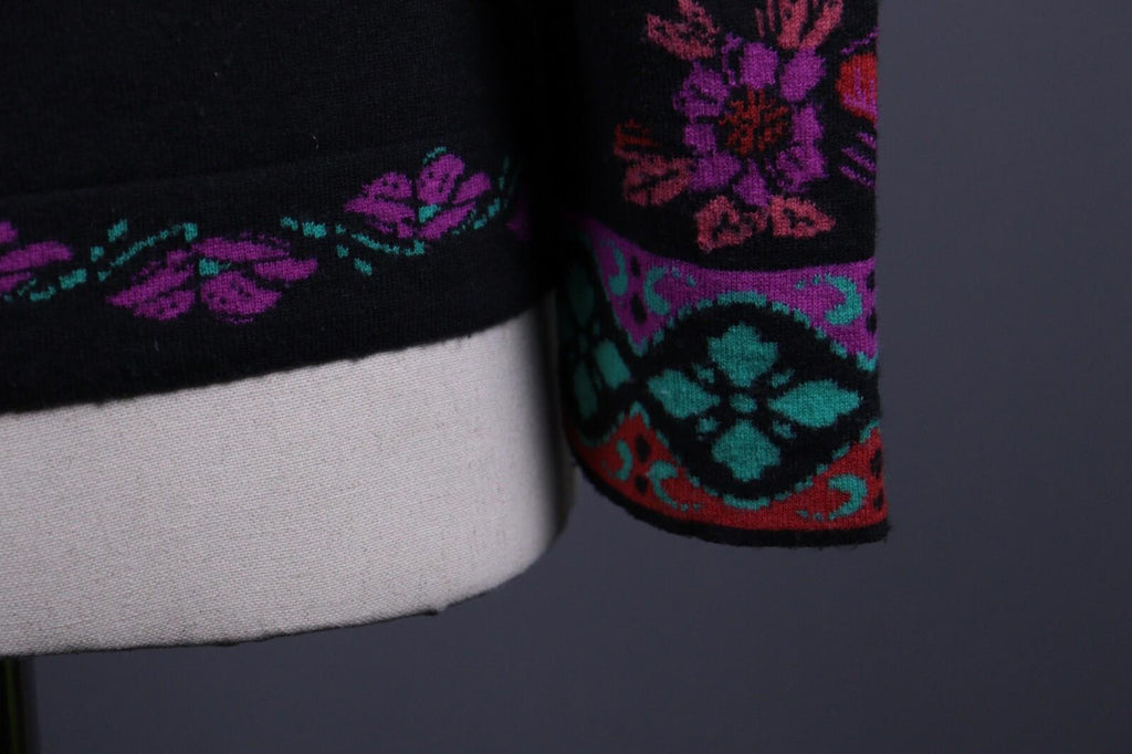 IVKO Black Intarsia Pattern Wool Floral Knit Sweater – Size 40 / S