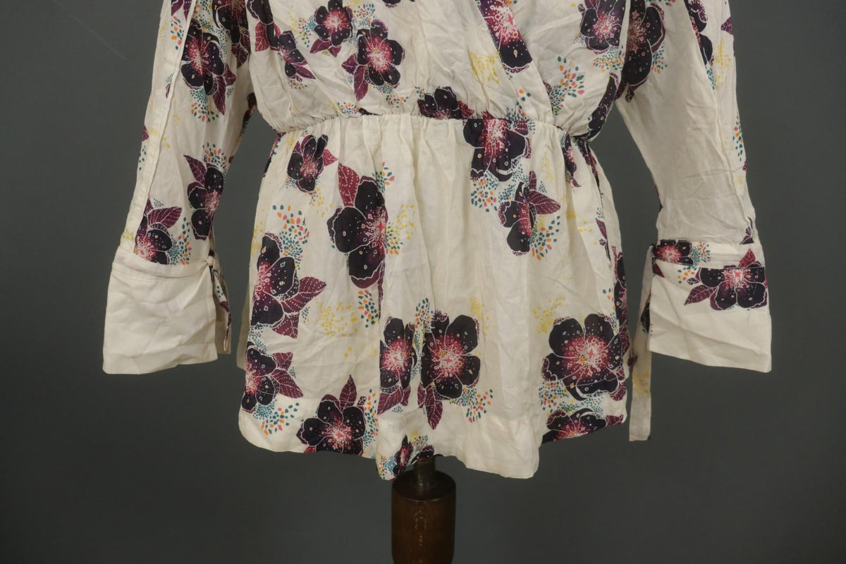 Free People Multi Viscose Floral V-Neck Long Sleeve Pullover Wrap Top – Size S