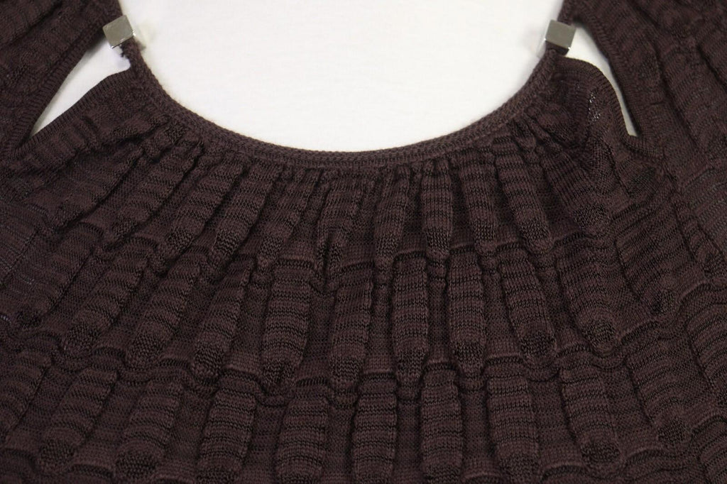 MISSONI Brown Wool Knit A-Line Stretch Sweater Knee Length Dress