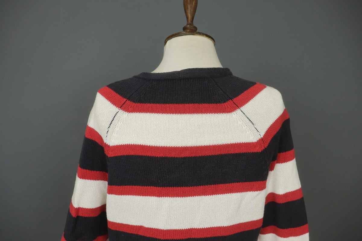 IRIS VON ARNIM Multicolor Striped Cotton Tight Knitted V-Neck Pullover Sweater