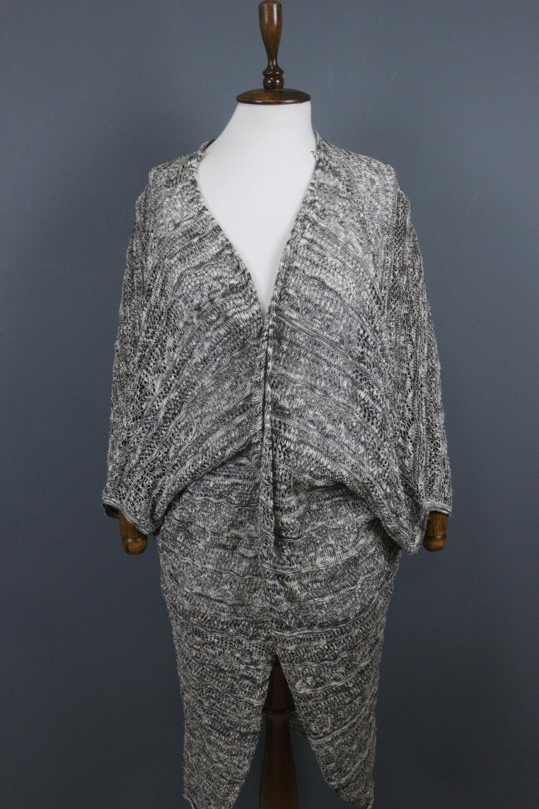 TRANSIT PAR SUCH Black White Deep V-Neck Open Front Long Cardigan – Size 2