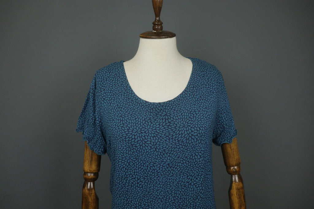 GUDRUN SJODEN Navy Blue Floral Modal Short Sleeve Pullover Shift Dress – Size L